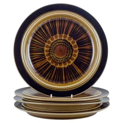 Pre-owned Arabia Set Of Four  "kosmos" Dinner Plates In Stoneware. 1970s In Black