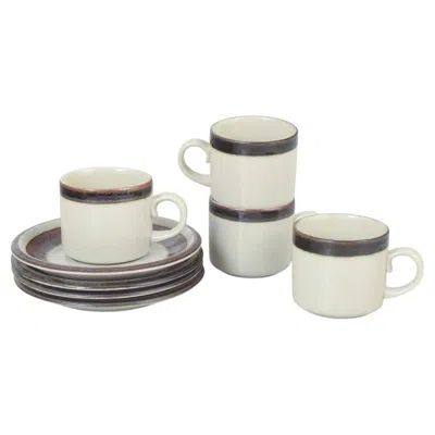 Pre-owned Arabia . Set Of Four Tea Cups With Saucers In Stoneware. "karelia" Series. 1970s In Gray