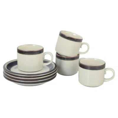 Pre-owned Arabia . Set Of Four Tea Cups With Saucers In Stoneware. "karelia" Series. In Gray