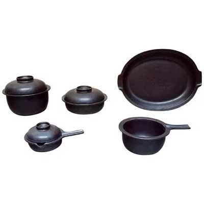 Pre-owned Arabia Stoneware, 1960s-1970s, Pans And Pots And A Large Platter, Five Parts In Black
