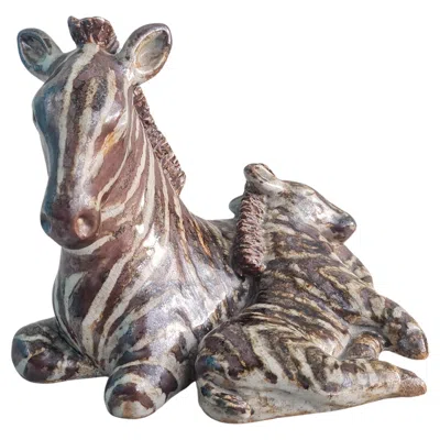 Pre-owned Arabia Taisto Kaasinen Ceramic Art Zebra & Foal Sculpture,  1960s In Gray