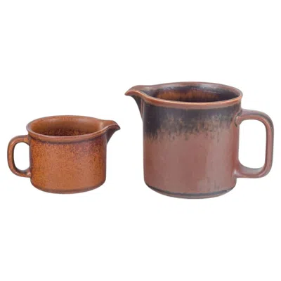 Pre-owned Arabia Ulla Procopé For . Two Stoneware Pitchers With Brown Glaze. 1970s.