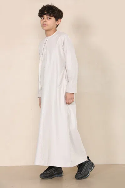 Arabic Thobes Boy's Kids Beige Thobe Emirati Jubba Islamic Clothing Kaftan Eid String Tassel In White