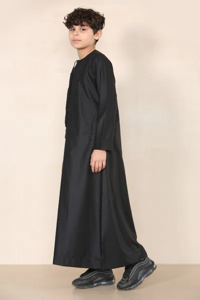 Arabic Thobes Boy's Kids Black Thobe Emirati Jubba Islamic Clothing Kaftan Eid String Tassel