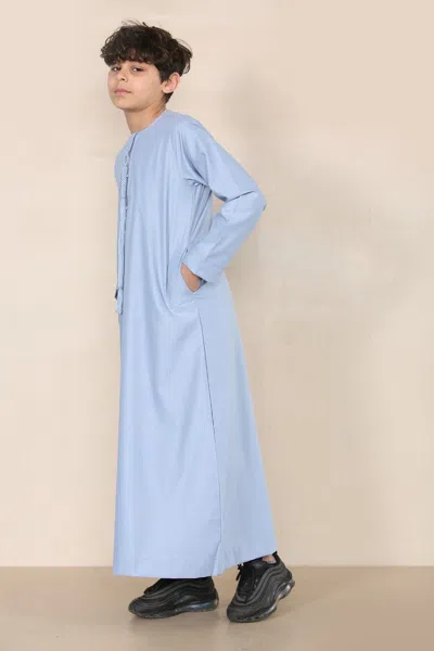Arabic Thobes Boy's Kids Blue Thobe Emirati Jubba Islamic Clothing Kaftan Eid String Tassel