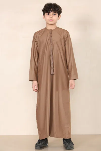 Arabic Thobes Boy's Kids Brown Thobe Emirati Jubba Islamic Clothing Kaftan Eid String Tassel