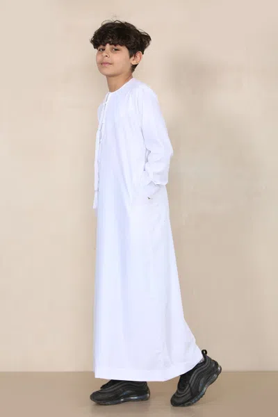 Arabic Thobes Boy's Kids White Thobe Emirati Jubba Islamic Clothing Kaftan Eid String Tassel