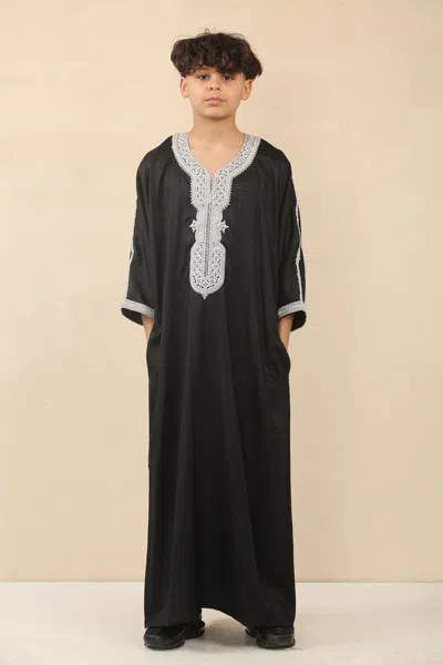 Arabic Thobes Kid's Boys Black Moroccan Thobe Jubba Robe Eid Djellaba Gandoura