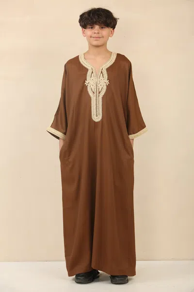 Arabic Thobes Kid's Boys Brown Moroccan Thobe Jubba Robe Eid Djellaba Gandoura