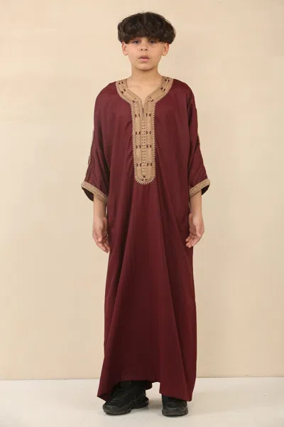 Arabic Thobes Kid's Boys Burgundy Moroccan Thobe Jubba Robe Eid Djellaba Gandoura