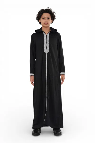Arabic Thobes Kids Boys Black Eid Hooded Moroccan Thobe Robe Djellaba Ramadan Jubba- K-hm3