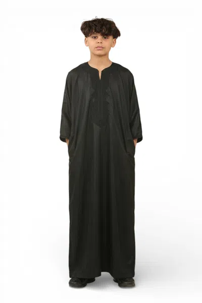 Arabic Thobes Kids Boys Black Moroccan Thobe Robe Djellaba Gandoura Eid Jubba- K-gg008