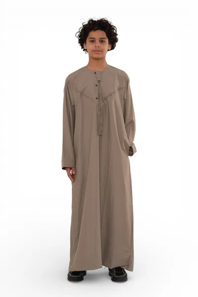 Arabic Thobes Kids Boys Eid Beige Moroccan Jubba Robe Djellaba Ramadan Eid Thobe - K-hm11 In Gray