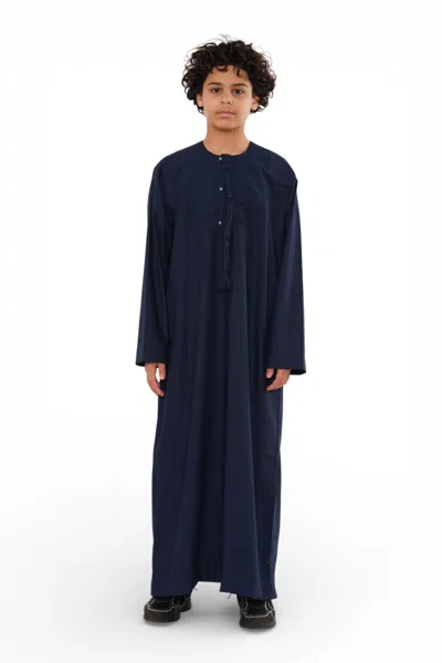 Arabic Thobes Kids Boys Eid Navy Blue Moroccan Jubba Robe Djellaba Ramadan Eid Thobe - K-hm11