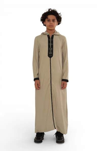 Arabic Thobes Kids Boys Grey Eid Hooded Moroccan Thobe Robe Djellaba Ramadan Jubba- K-hm3 In Multi