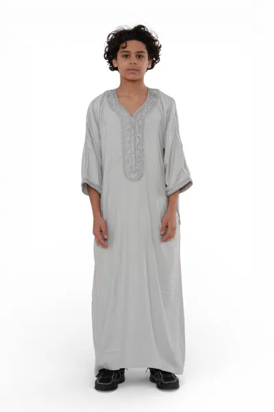 Arabic Thobes Kids Boys Grey Moroccan Thobe Robe Eid Djellaba Gandoura Jubba- K-hm65 In Gray