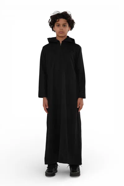 Arabic Thobes Kids Boys Hooded Eid Black Moroccan Jubba Robe Ramadan Eid Thobe - K-hm12