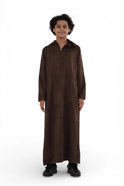 Arabic Thobes Kids Boys Hooded Eid Brown Moroccan Jubba Robe Ramadan Eid Thobe - K-hm12