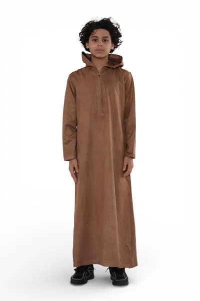 Arabic Thobes Kids Boys Hooded Eid Camel Brown Moroccan Jubba Robe Ramadan Eid Thobe - K-hm12