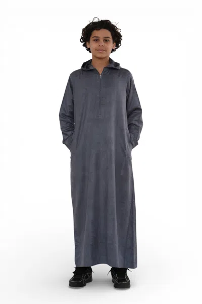 Arabic Thobes Kids Boys Hooded Eid Grey Moroccan Jubba Robe Ramadan Eid Thobe - K-hm12 In Gray