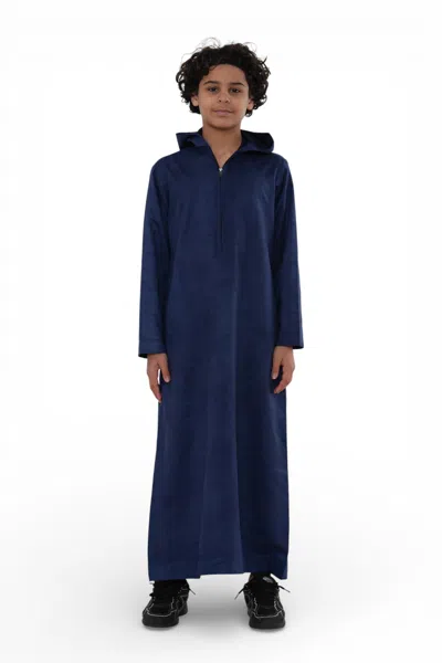Arabic Thobes Kids Boys Hooded Eid Navy Blue Moroccan Jubba Robe Ramadan Eid Thobe - K-hm12