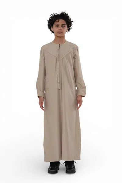 Arabic Thobes Kids Boys Ramadan Beige Moroccan Jubba Robe Djellaba Eid Thobe - K-tt-006 In Neutral