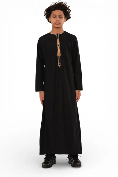 Arabic Thobes Kids Boys Ramadan Black Moroccan Thobe Robe Emirati Eid Jubba- Tt-003