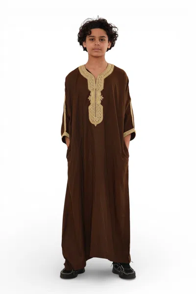 Arabic Thobes Kids Boys Ramadan Brown Moroccan Thobe Robe Djellaba Gandoura Eid Jubba- K-hm67 In Multi