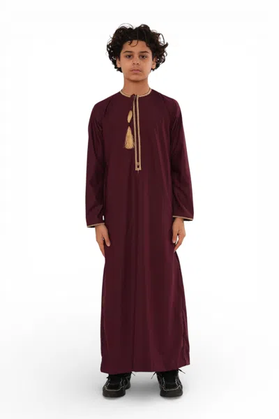 Arabic Thobes Kids Boys Ramadan Burgundy Red Moroccan Thobe Robe Emirati Eid Jubba- Tt-003