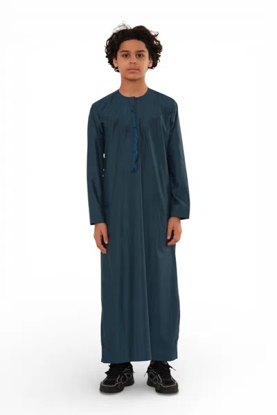 Arabic Thobes Kids Boys Ramadan Eid Blue Moroccan Jubba Robe Djellaba Thobe - K-tt008 In Animal Print