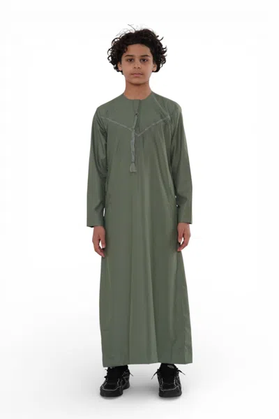 Arabic Thobes Kids Boys Ramadan Eid Olive Green Moroccan Jubba Robe Djellaba Thobe - K-tt008