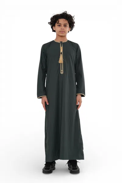 Arabic Thobes Kids Boys Ramadan Green Moroccan Thobe Robe Emirati Eid Jubba- Tt-003
