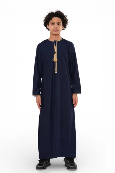 Arabic Thobes Kids Boys Ramadan Navy Blue Moroccan Thobe Robe Emirati Eid Jubba- Tt-003