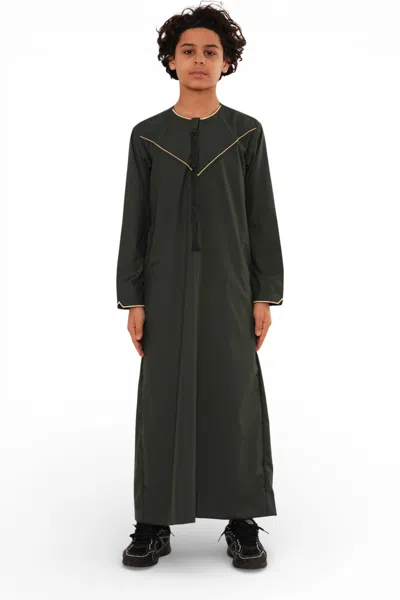 Arabic Thobes Kids Boys Ramadan Olive Green Moroccan Jubba Robe Djellaba Eid Thobe - K-tt-006 In Gold