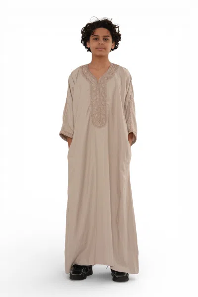 Arabic Thobes Kids Boys Salmon Moroccan Thobe Robe Djellaba Gandoura Eid Jubba- K-hm66 In Neutral