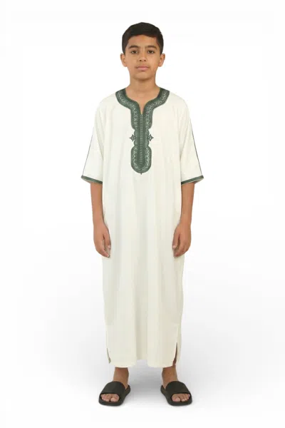 Arabic Thobes Kids Boys White Moroccan Thobe Robe Djellaba Gandoura Eid Jubba- K-gg008 In Green