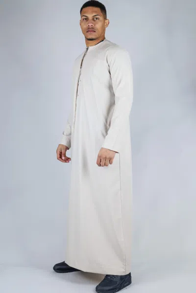 Arabic Thobes Men's Beige Thobe Emirati Islamic Jubba Robe Eid Tassel Regular Fit In Sand