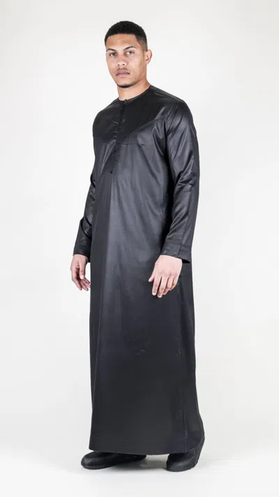 Arabic Thobes Men's Black Thobe Robe Satin Emirati Islamic Jubba Eid Regular Fit