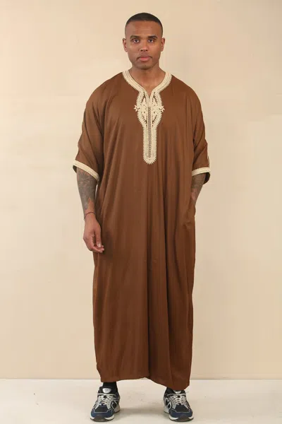 Arabic Thobes Men's Brown Moroccan Thobe Jubba Robe Eid Djellaba Gandoura