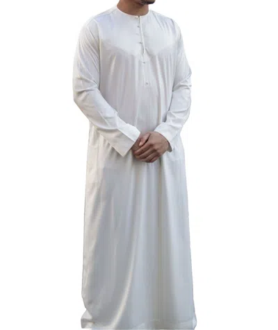 Arabic Thobes Men's Cream Beige Thobe Robe Satin Emirati Islamic Jubba Eid Regular Fit In White