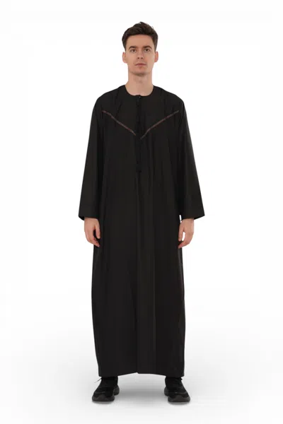 Arabic Thobes Men's Eid Black Moroccan Thobe Robe Djellaba Ramadan Eid Jubba- Hm10
