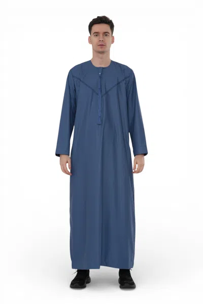Arabic Thobes Men's Eid Blue Moroccan Thobe Robe Djellaba Ramadan Eid Jubba- Hm10