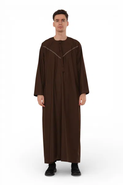 Arabic Thobes Men's Eid Brown Moroccan Thobe Robe Djellaba Ramadan Eid Jubba- Hm10