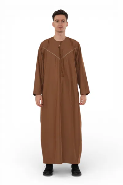 Arabic Thobes Men's Eid Camel Brown Moroccan Thobe Robe Djellaba Ramadan Eid Jubba- Hm10