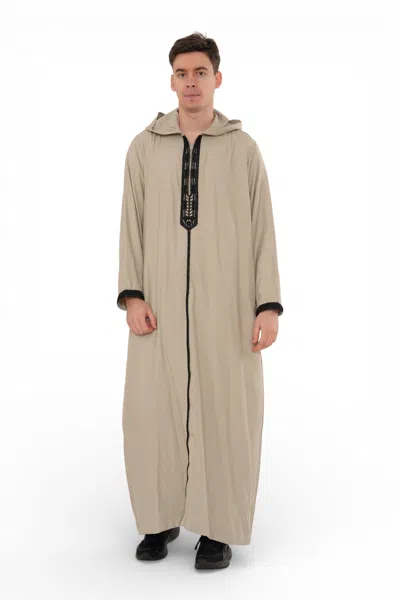 Arabic Thobes Men's Eid Grey Hooded Moroccan Thobe Robe Djellaba Ramadan Jubba- Hm3 In Neutral