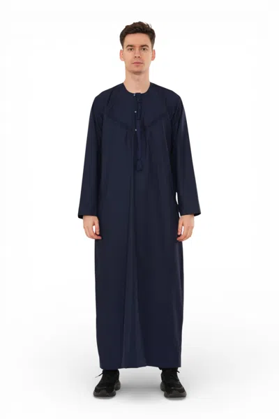 Arabic Thobes Men's Eid Navy Blue Moroccan Jubba Robe Djellaba Ramadan Eid Thobe - Hm11