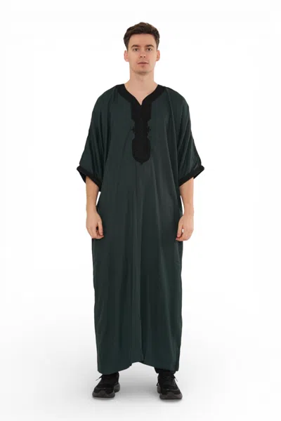Arabic Thobes Men's Green Black Moroccan Thobe Jubba Robe Eid Djellaba Gandoura