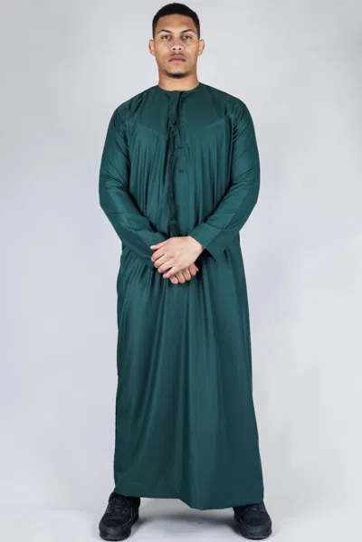 Arabic Thobes Men's Green Thobe Emirati Islamic Jubba Robe Eid Tassel Slim Fit