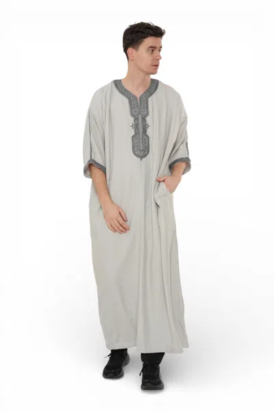 Arabic Thobes Men's Grey Charcoal Moroccan Thobe Robe Eid Djellaba Gandoura Jubba- Hm65 In Gray