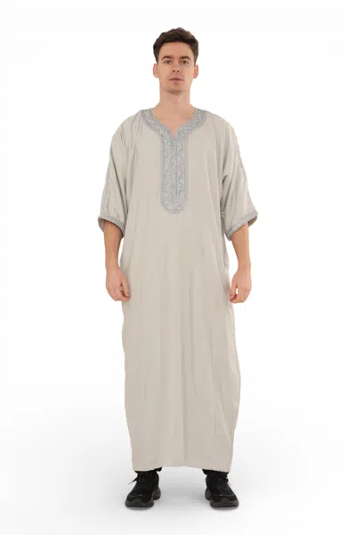 Arabic Thobes Men's Grey Moroccan Thobe Robe Eid Djellaba Gandoura Jubba- Hm65 In Gray